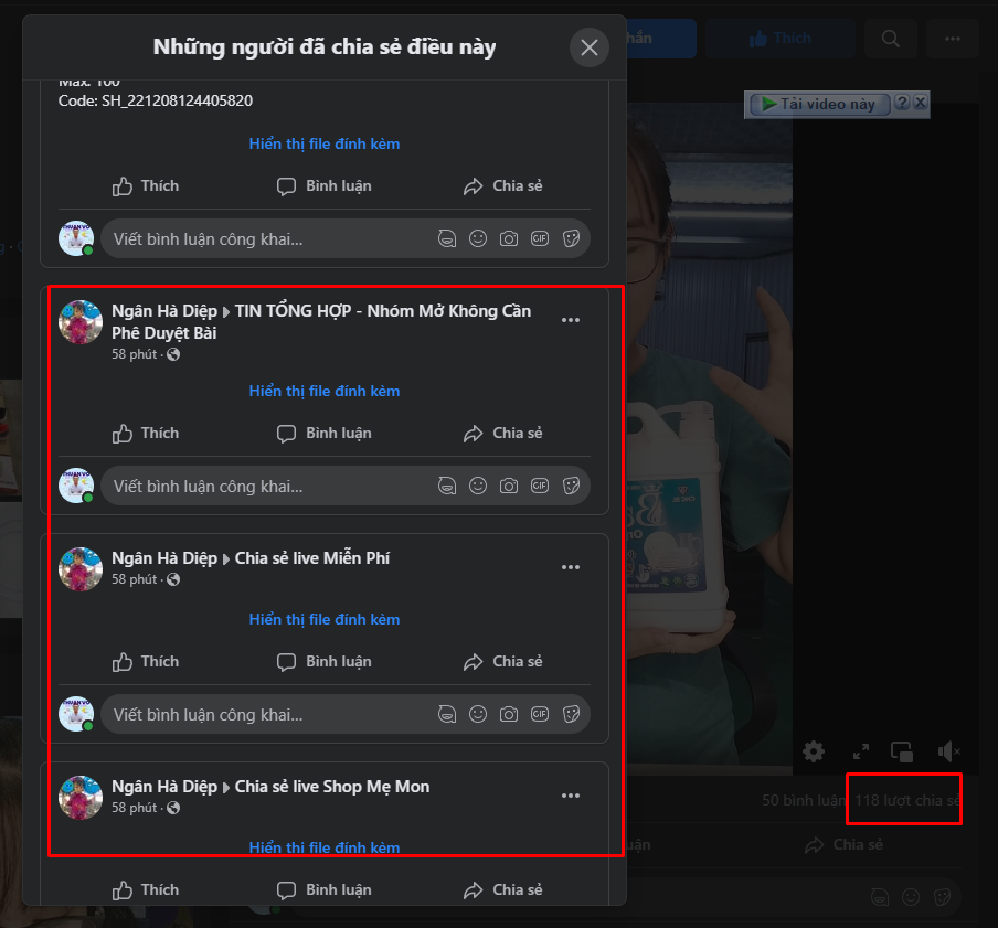 Chia sẻ livestream vào nhóm